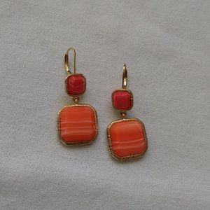 MONET GOLD CORAL SQUARE  DROP DANGLE EARRINGS